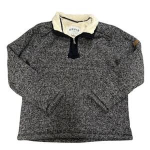 Orvis Sherpa Lined 1/4 Zip Pullover Sweater Gray Men’s Size L Workwear Warm Fall